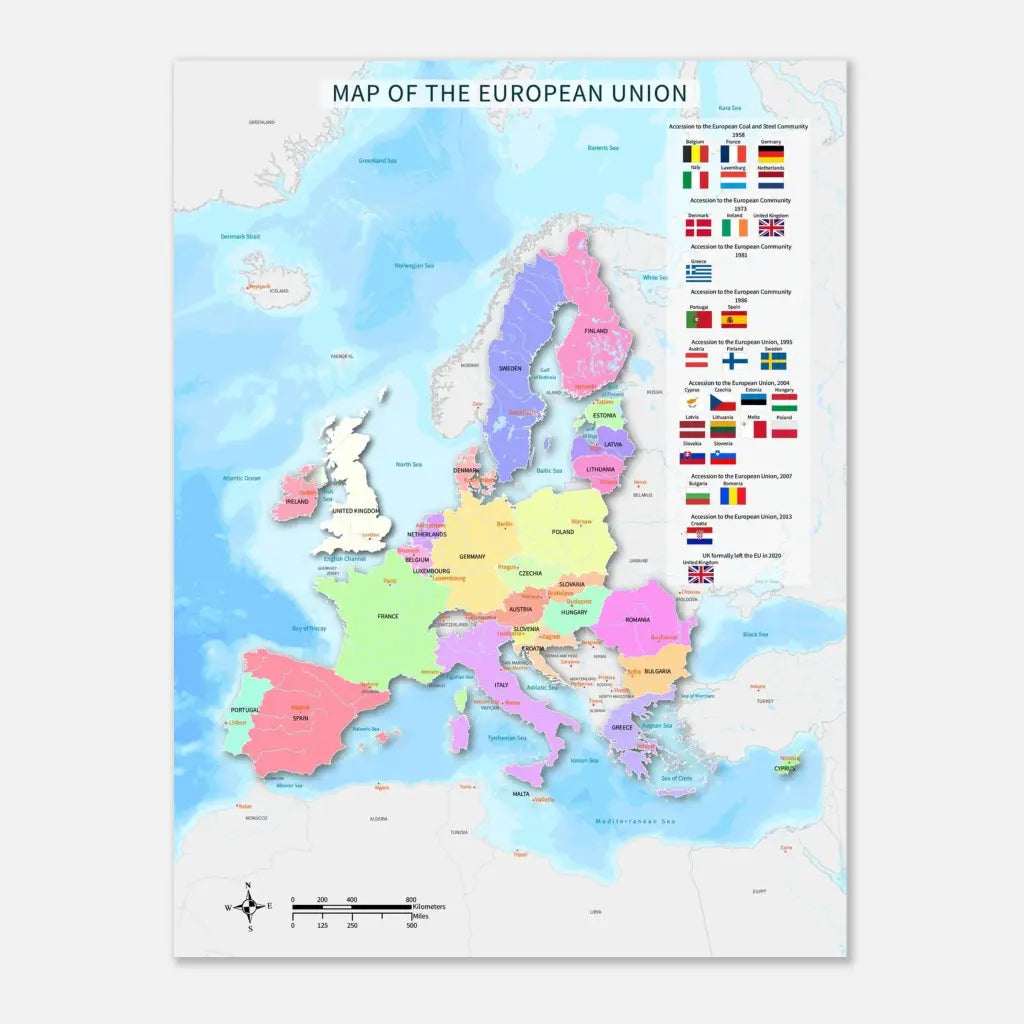 🇪🇺 European Union Map with Flags Poster