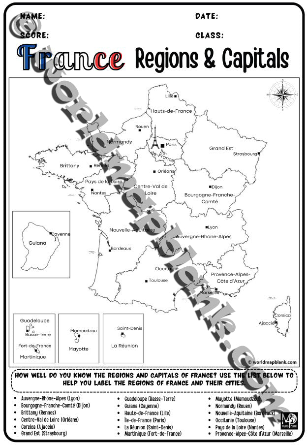 🇫🇷 France Map Worksheets: Regions, Capitals & Cities