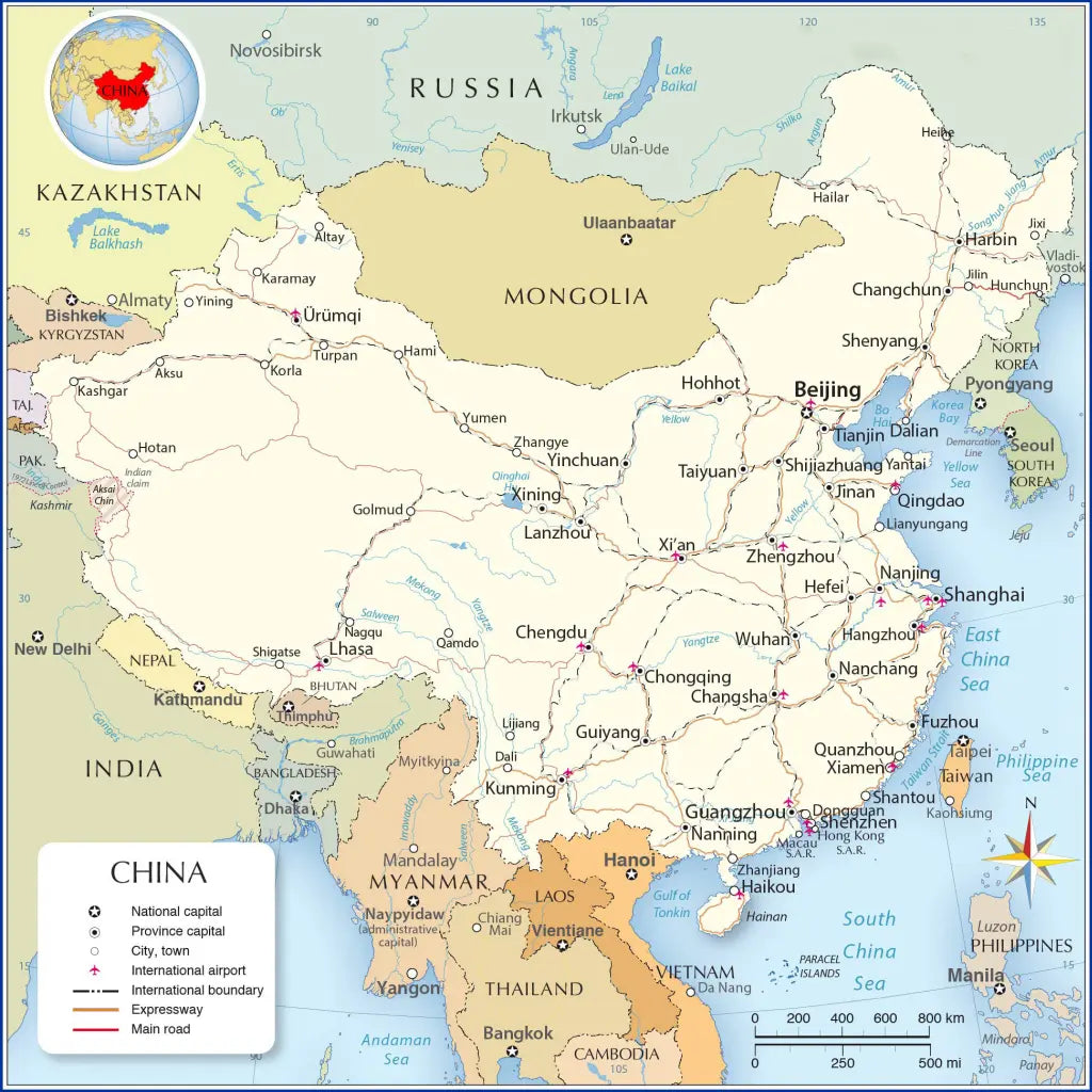 🇨🇳 Labeled Political Map of China