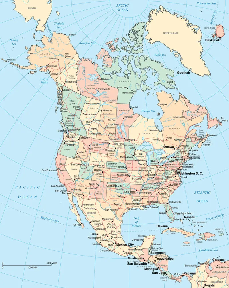 ๐ Labeled Political Map of North America