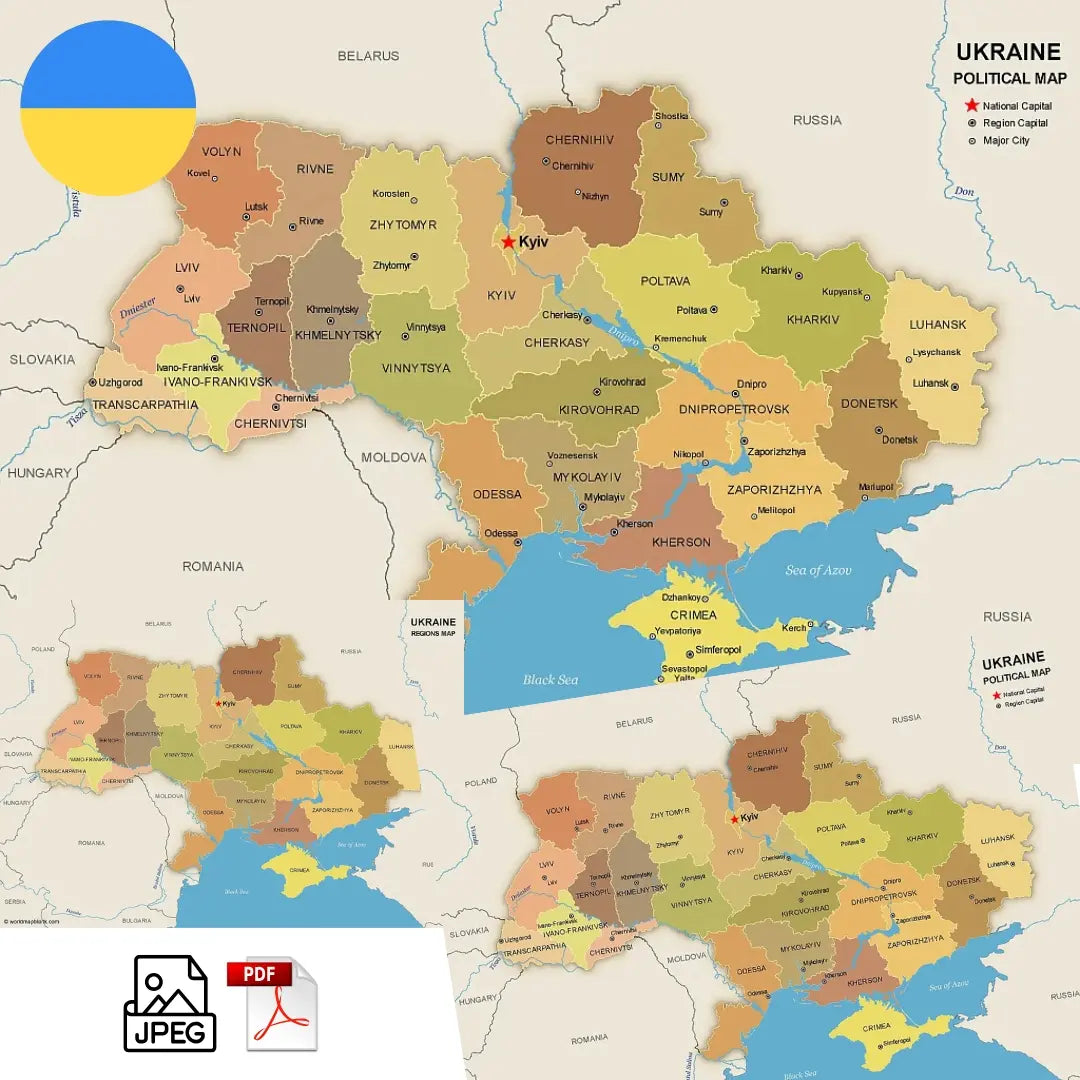 ๐บ๐ฆ Printable Map of Ukraine with Oblasts