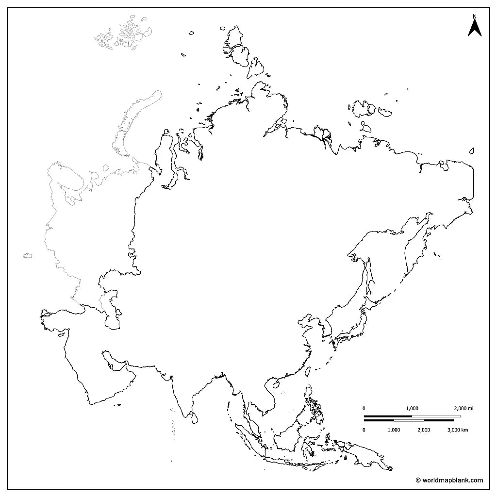 🌏 Mapa en blanco de Asia
