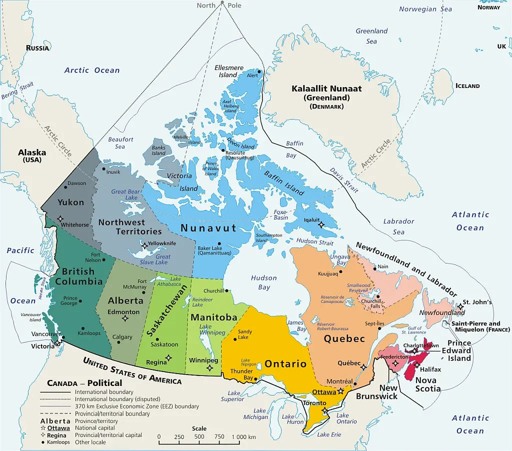 🇨🇦 Labeled Map of Canada with Provinces
