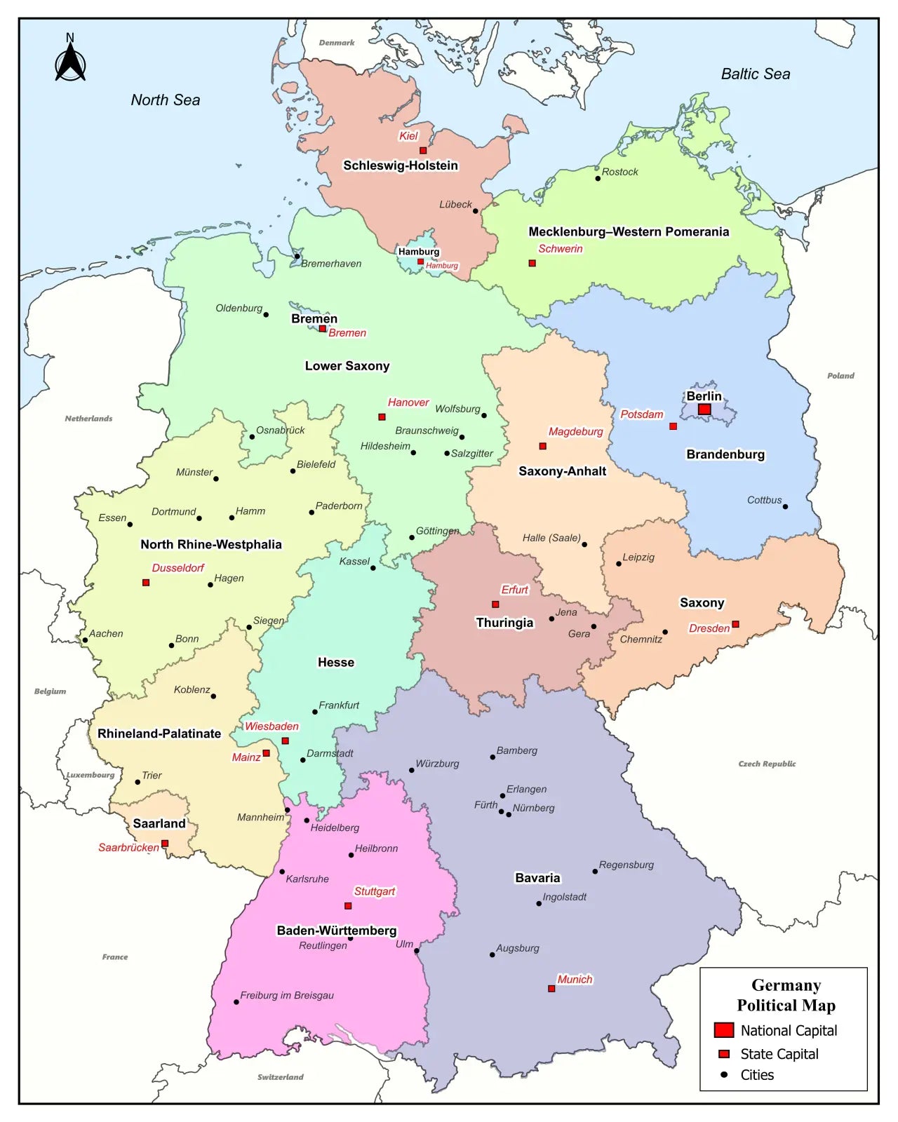 🇩🇪 Printable Map of Germany with States
