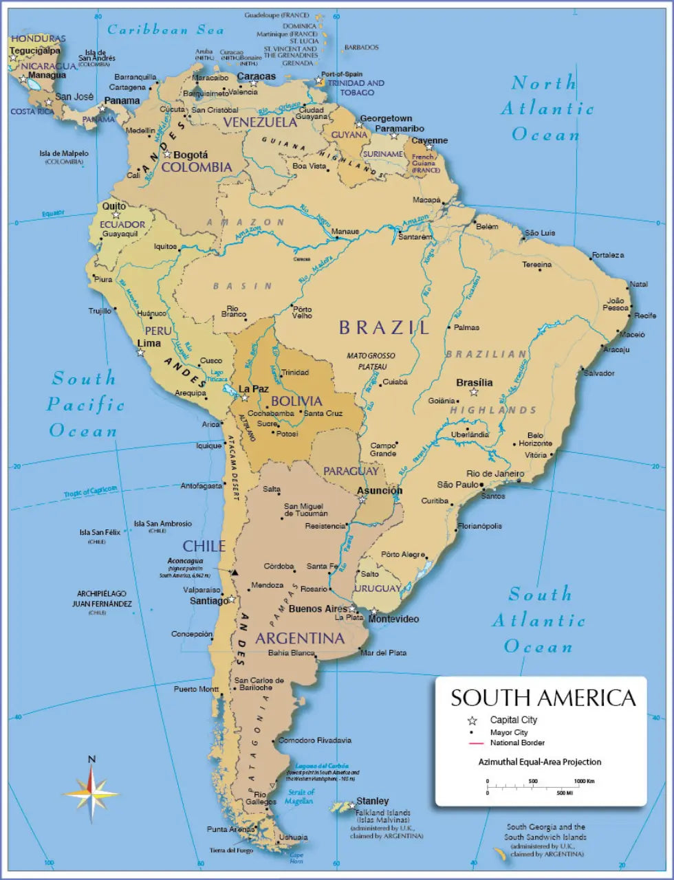 🌎 Labeled Political Map of South America
