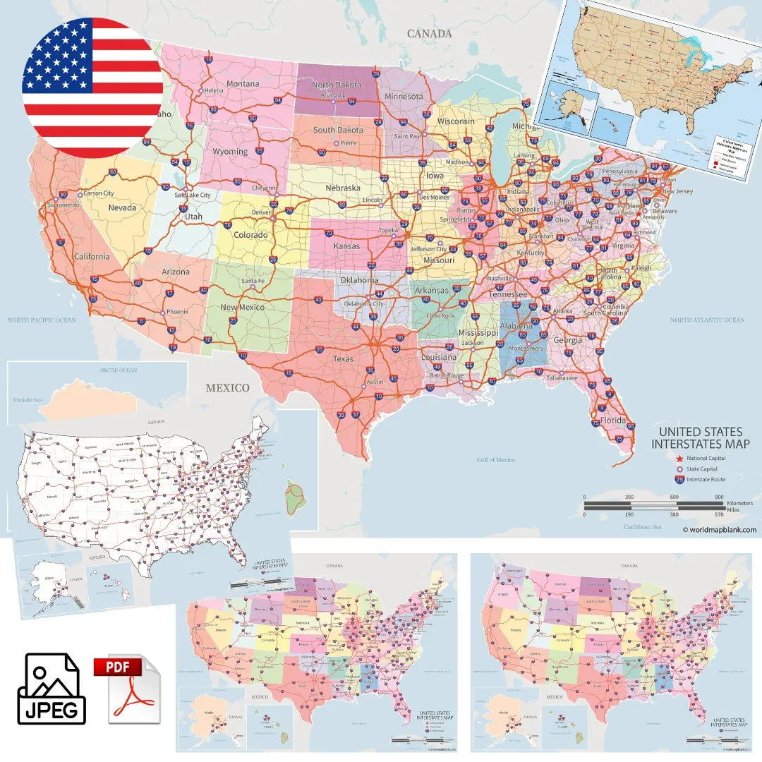🇺🇸 Karte der Interstate Highways der USA