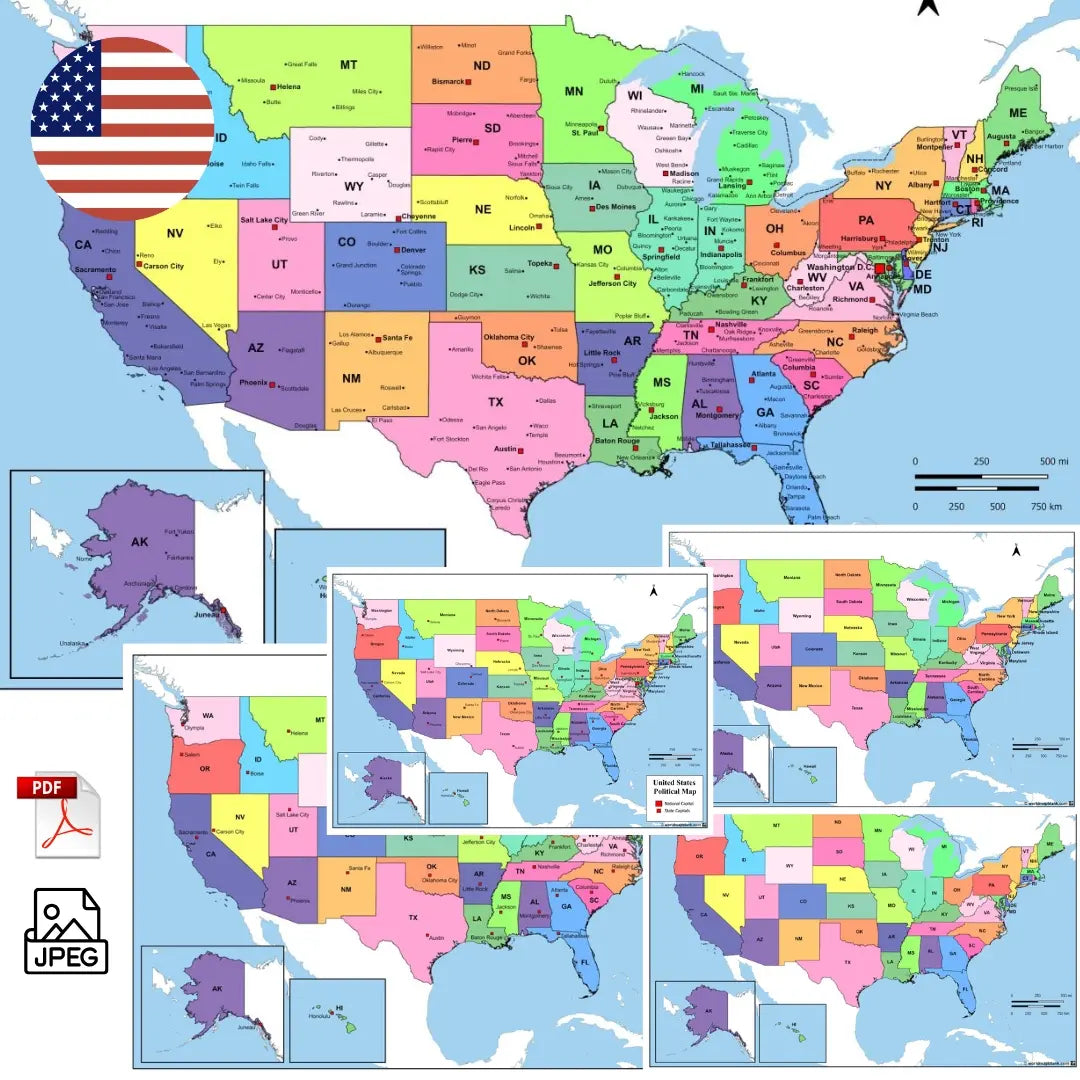 🇺🇸 Karte der USA mit Bundesstaaten