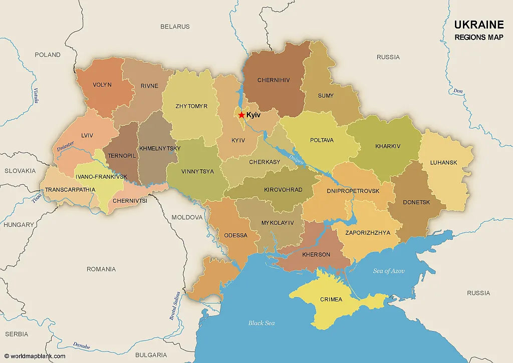 ๐บ๐ฆ Printable Map of Ukraine with Oblasts