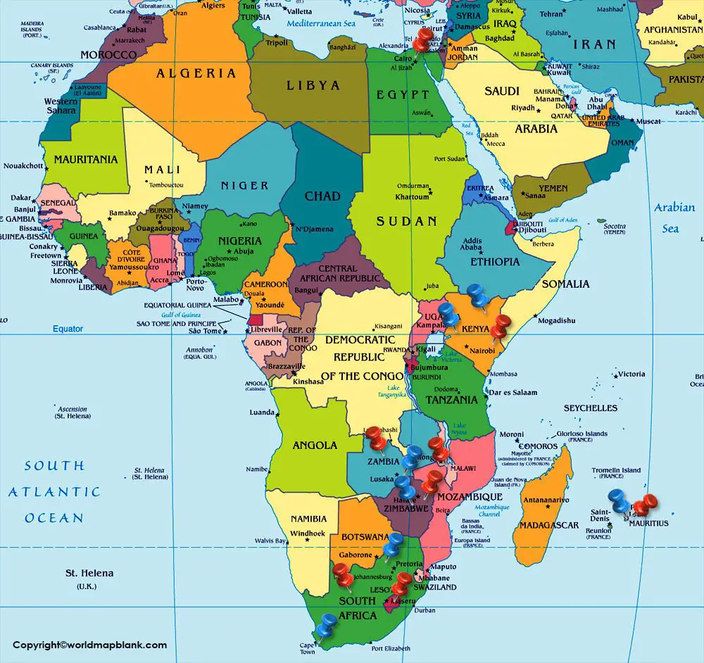 Labeled Map Of Africa With Countries Capital Names FREE