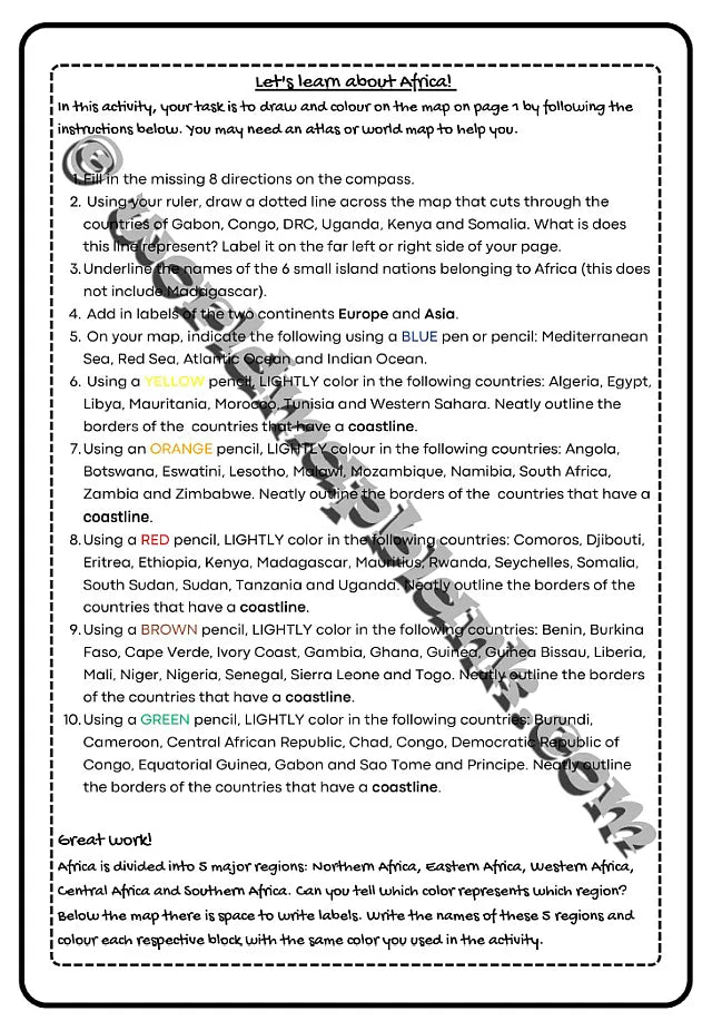 🌍 Africa Geography Worksheets: Countries & Capitals
