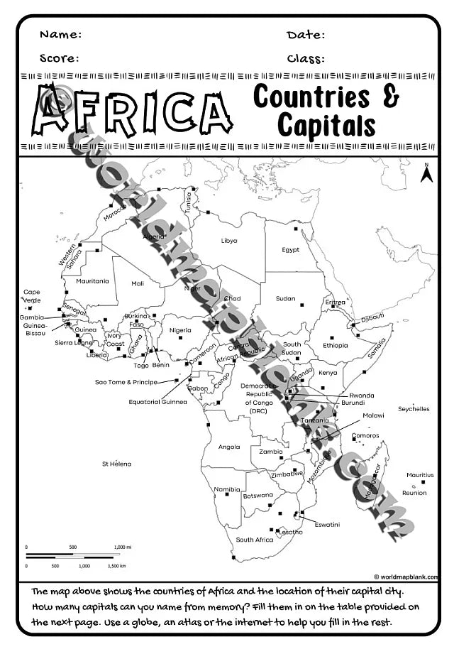 🌍 Africa Geography Worksheets: Countries & Capitals