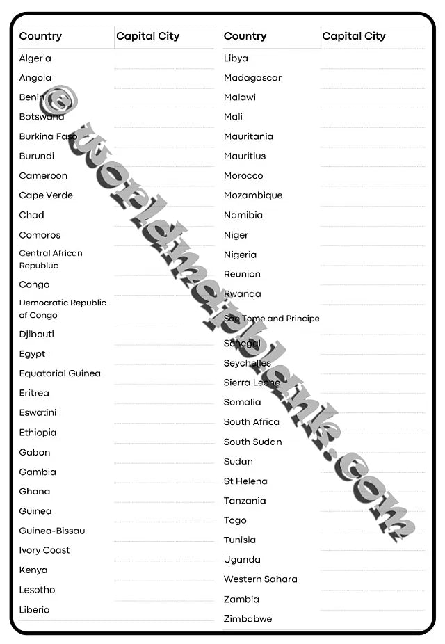 🌍 Africa Geography Worksheets: Countries & Capitals