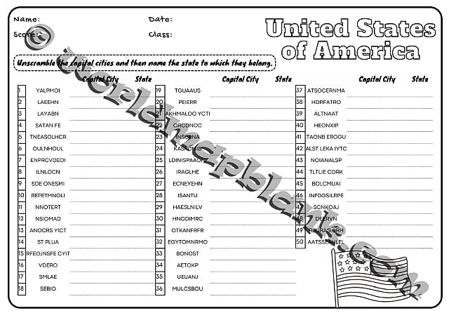 🇺🇸 USA Geography Worksheets: U.S. States & State Capitals