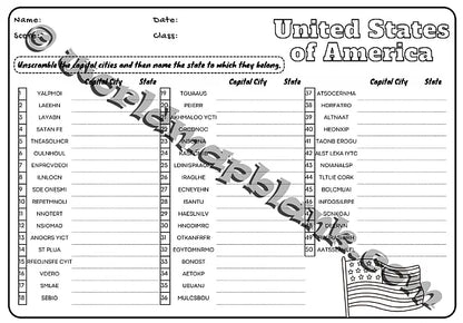 🇺🇸 USA Geography Worksheets: U.S. States & State Capitals