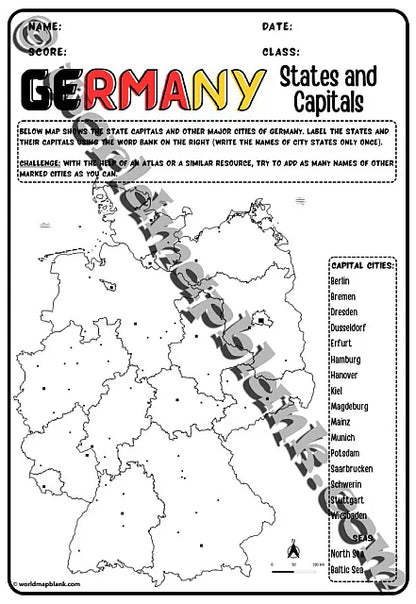 🇩🇪 Germany Map Worksheets: States & Capitals
