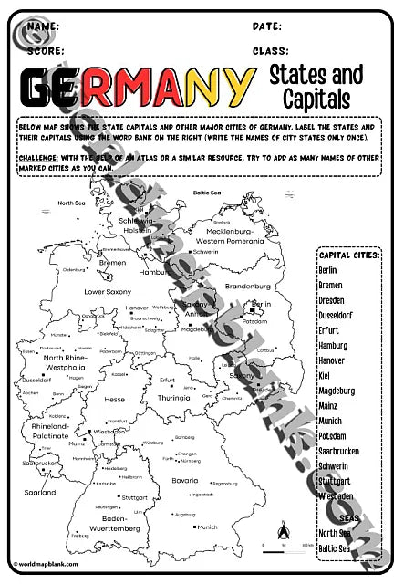 🇩🇪 Germany Map Worksheets: States & Capitals