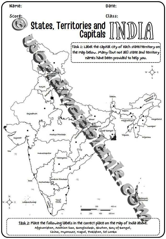 🇮🇳 India Map Worksheets: States, Union Territories & Capitals
