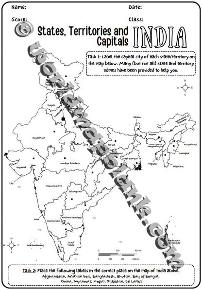🇮🇳 India Map Worksheets: States, Union Territories & Capitals