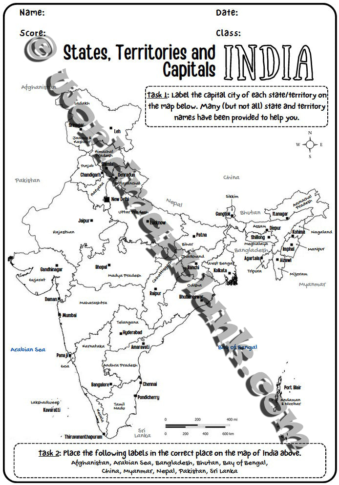 🇮🇳 India Map Worksheets: States, Union Territories & Capitals