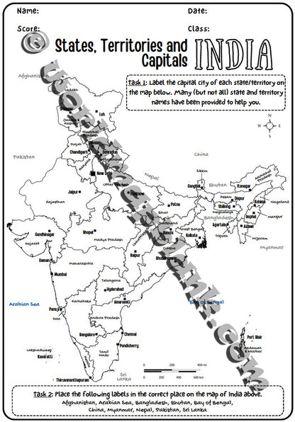 🇮🇳 India Map Worksheets: States, Union Territories & Capitals