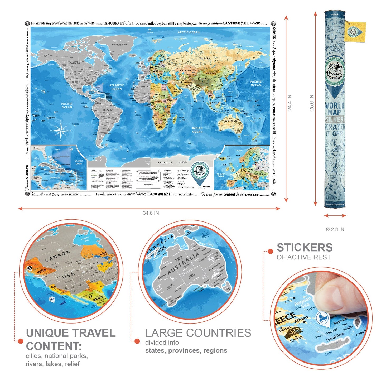 Scratch Off World Map Silver