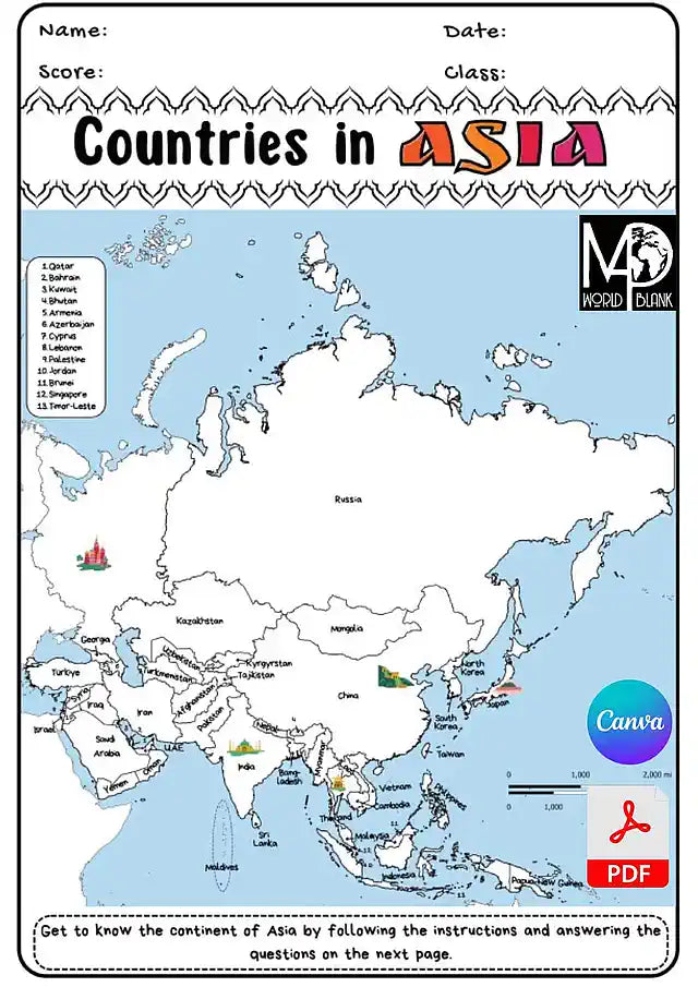 🌏 Asia Map Worksheets: Countries & Capitals | WMB Maps