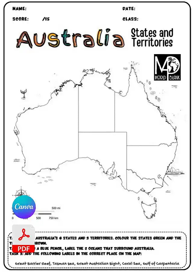 🇦🇺 Australia Map Worksheets: Territories & Capitals