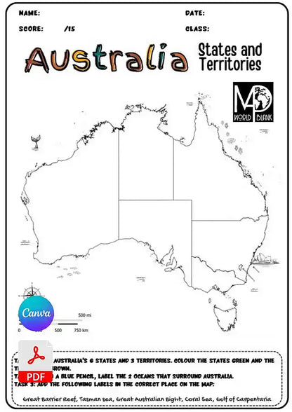 🇦🇺 Australia Map Worksheets: Territories & Capitals