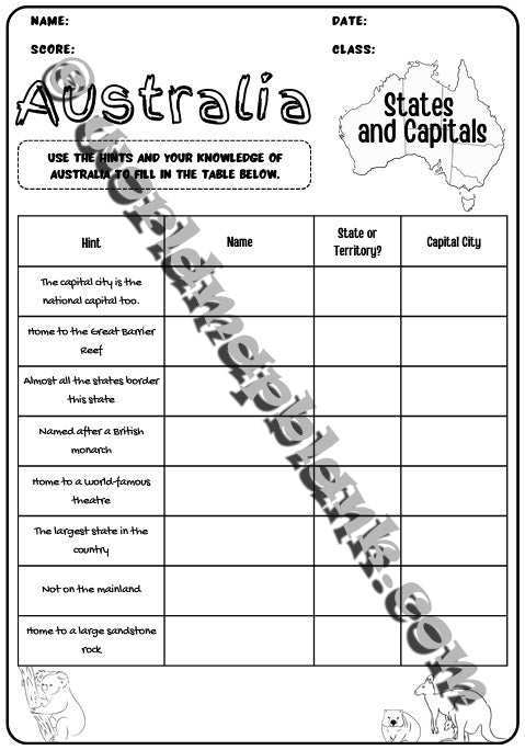 🇦🇺 Australia Map Worksheets: Territories & Capitals