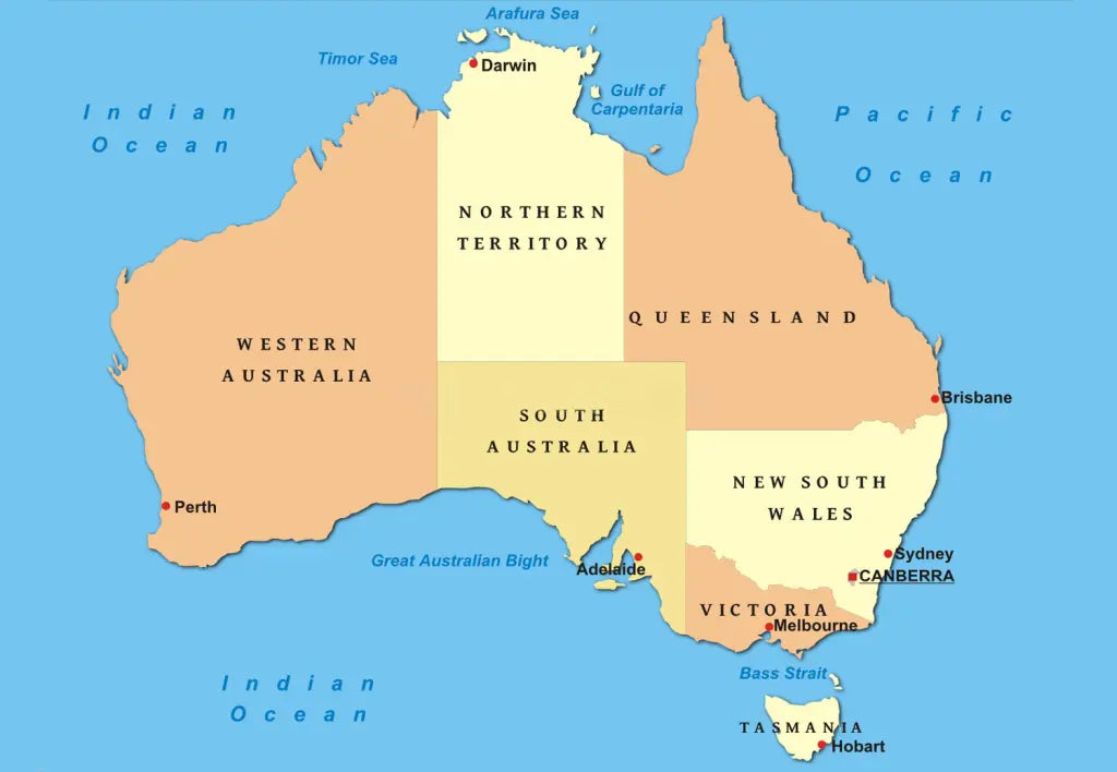 🇦🇺 Labeled Political Map of Australia
