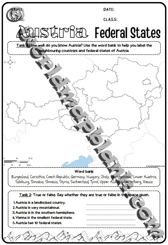 🇦🇹 Austria Map Worksheets: States & Capitals
