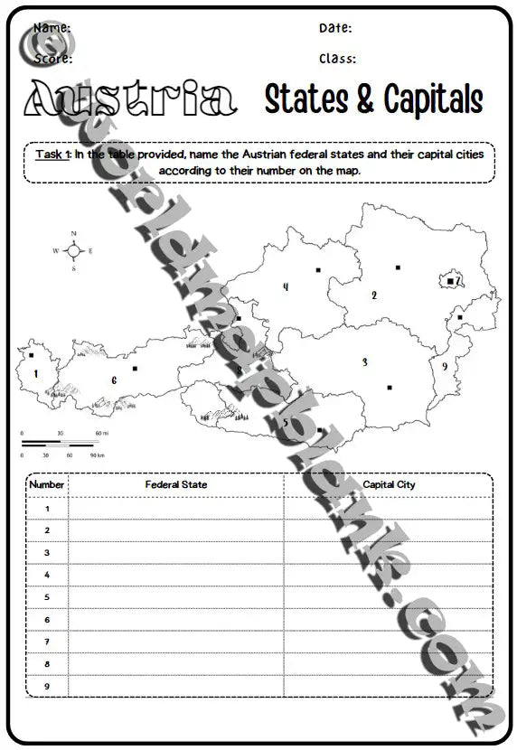 🇦🇹 Austria Map Worksheets: States & Capitals