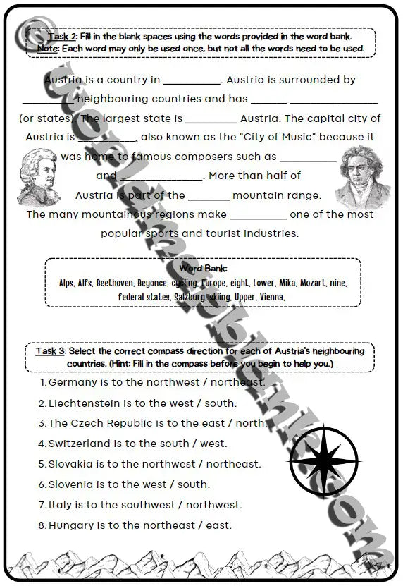 🇦🇹 Austria Map Worksheets: States & Capitals