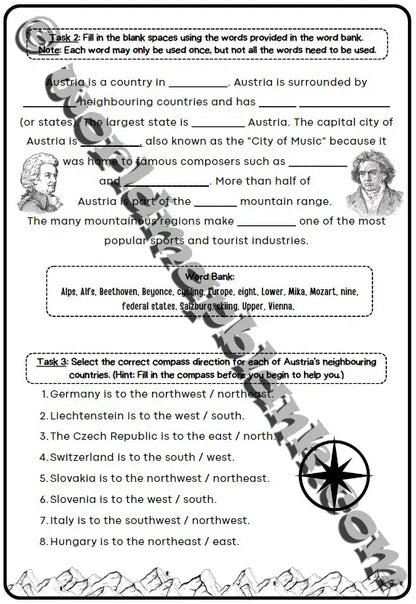 🇦🇹 Austria Map Worksheets: States & Capitals