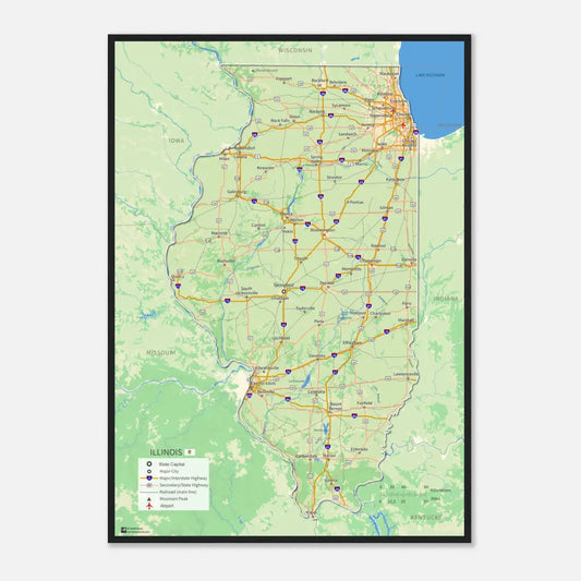 Illinois Wall Map [Poster or Framed]