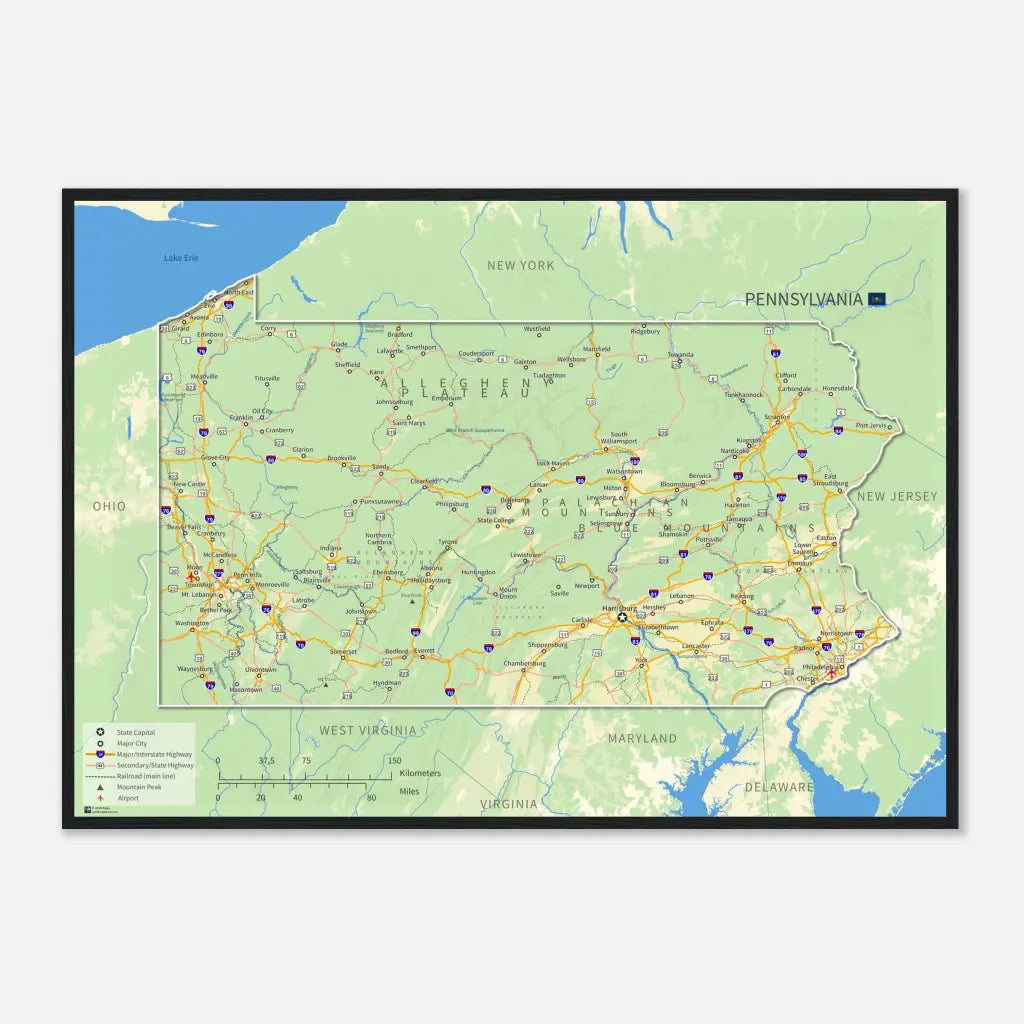 Pennsylvania Wall Map [Poster or Framed]