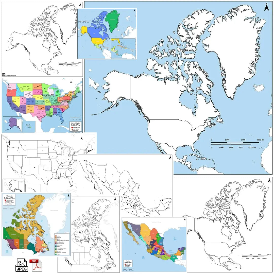 🌎 Blinde kaart van Noord-Amerika