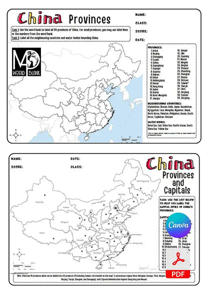 🇨🇳 China Map Worksheets: Regions, Provinces & Capitals