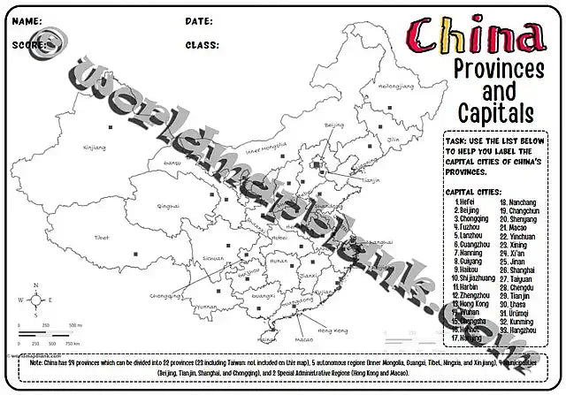 🇨🇳 China Map Worksheets: Regions, Provinces & Capitals