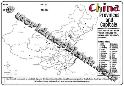 🇨🇳 China Map Worksheets: Regions, Provinces & Capitals