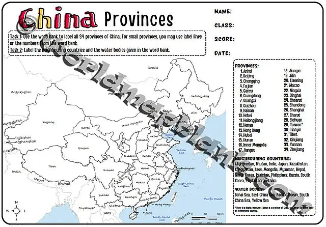 🇨🇳 China Map Worksheets: Regions, Provinces & Capitals