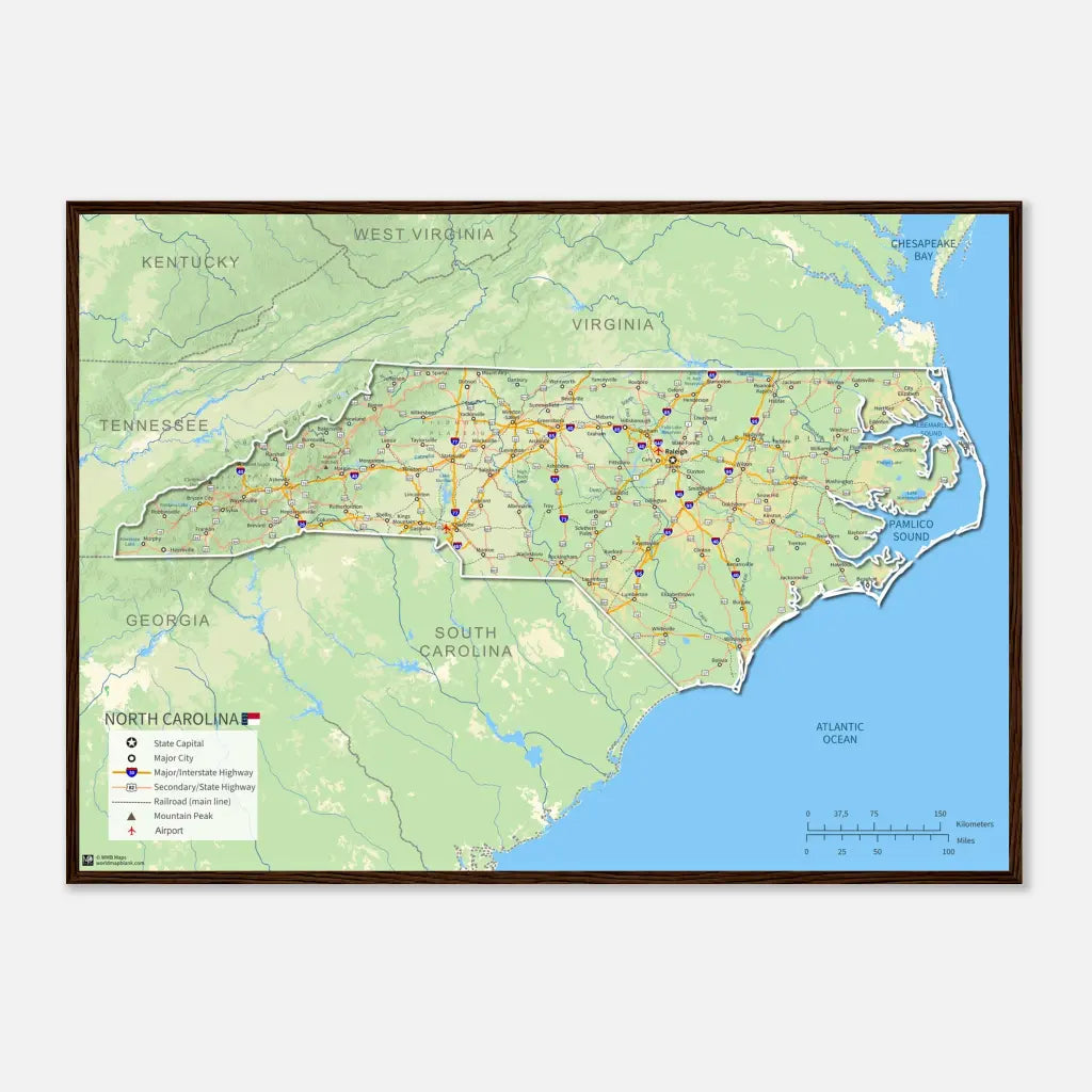 North Carolina Wall Map [Poster or Framed]