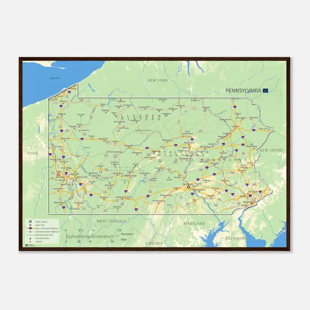 Pennsylvania Wall Map [Poster or Framed]