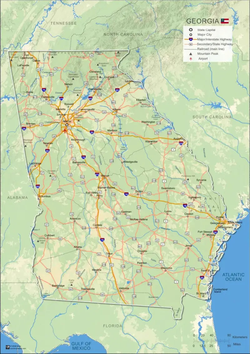 Printable Georgia Map [PDF, JPEG, PNG]