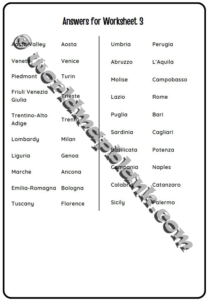 🇮🇹 Italy Map Worksheets: Regions & Capitals