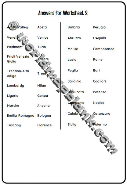 🇮🇹 Italy Map Worksheets: Regions & Capitals