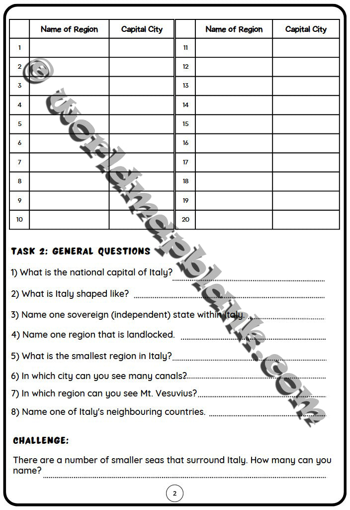 🇮🇹 Italy Map Worksheets: Regions & Capitals