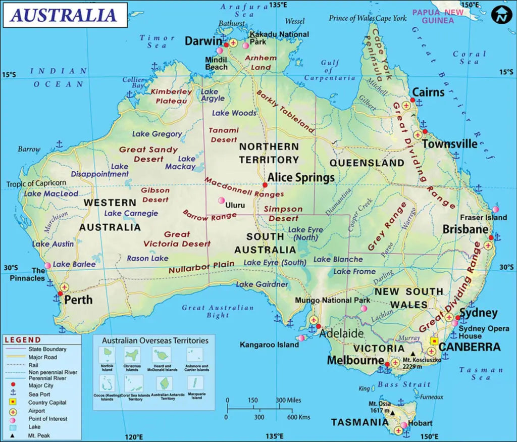 🇦🇺 Labeled Political Map of Australia