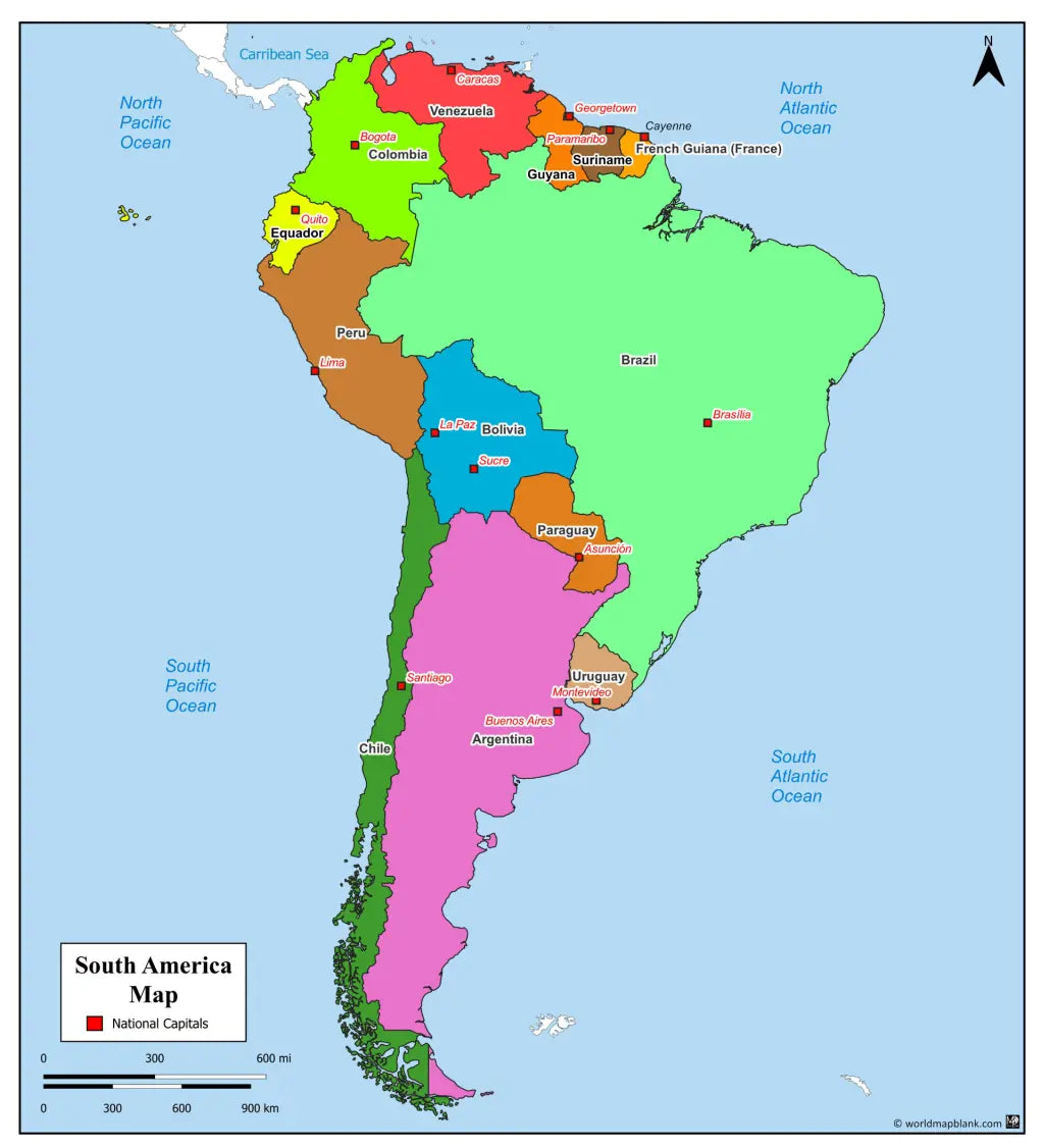 🌎 Labeled Political Map of South America