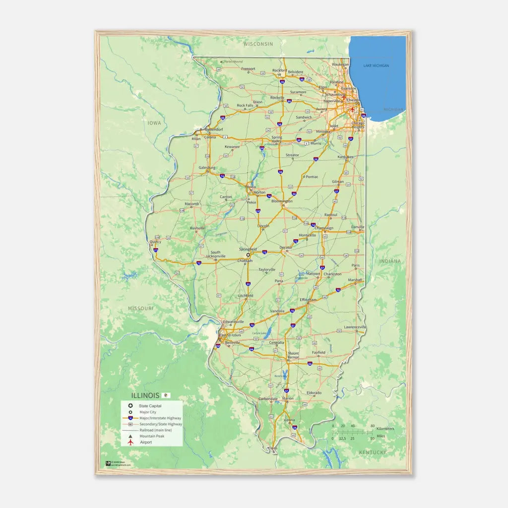 Illinois Wall Map [Poster or Framed]